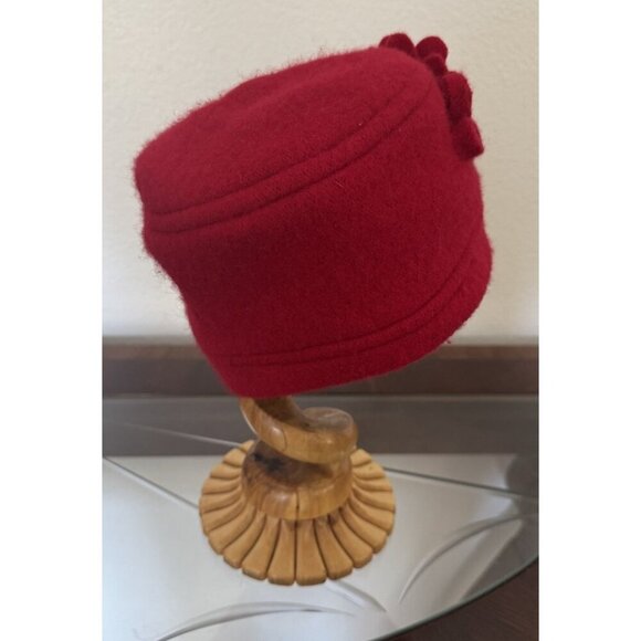 Adora Woman's Vintage Red 100% Wool Floral Hat One Size - Picture 3 of 10